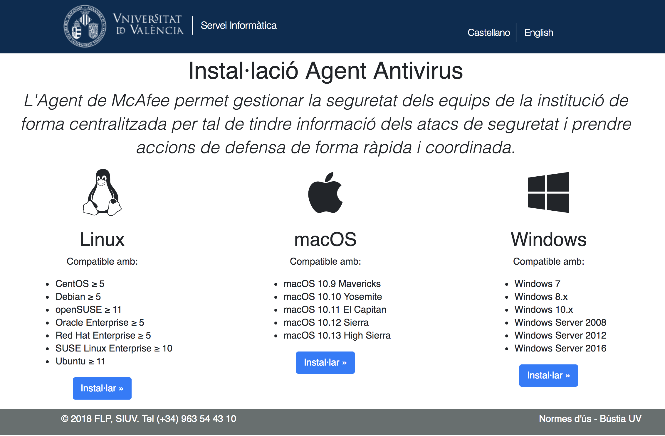 web de l'agent antivirus uv